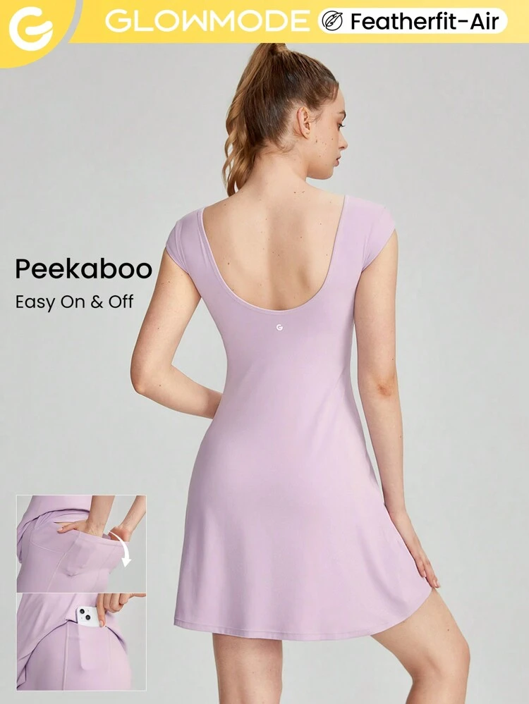 Vestido FeathetFit™-Air U-Back Peekaboo con bolsillo incorporado para shorts, soporte ligero antideslizante para estudio de yoga, gimnasio y uso diario
