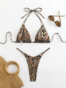 SHEIN Swim 2025 Vacation Beach Leopard Print Bikini Set Leopard Bikinibikini Sets Summer - Multicolor - View 1