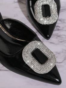 SHUZIA Zapatos planos de tacón bajo decorados con diamantes de imitación en la punta para mujeres para fiesta y ocasiones de alta gama - Negro - Ver 5