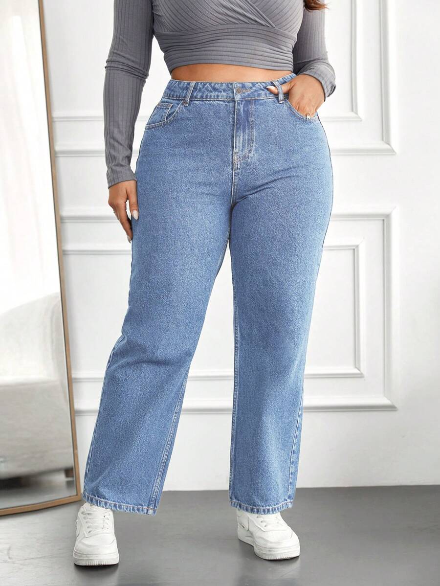 RueChic Hơn Cao eo Quần legging thẳng - Rửa trung bình - Xem 1