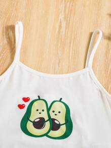 SHEIN Leap Crew Tween Girl Summer Casual Breathable Avocado Pattern Tank Top And Shorts Flame Retardant Home Pajamas Set, 2pcs - Multicolor - View 2