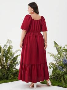 Mulvari Ropa árabe diaria sencilla de unicolor burdeos rojo para mujer de talla grande
