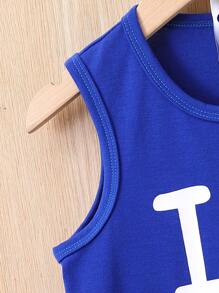 SHEIN Young Boy Casual Simple Heart Printed Sleeveless Tank Top, Summer Getaway, Holiday, Travel, Relax, Sunbathing - Blue - View 5