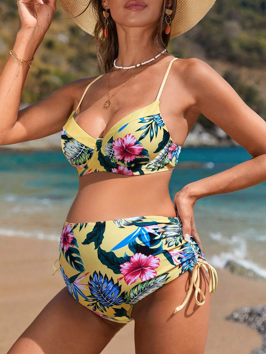 SHEIN Maternity Summer Beach Tropical Printed Bikini Set, Maternity Bathing Suit - Multicolor - View 1