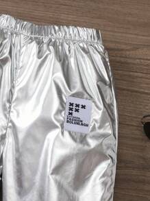 SHEIN Young Boy Metallic Cuff Long Pants, Suitable For Parties, Streetwear And Summer - Silver - View 3