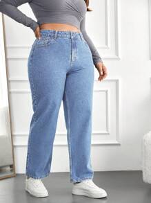 RueChic Hơn Cao eo Quần legging thẳng - Rửa trung bình - Xem 3