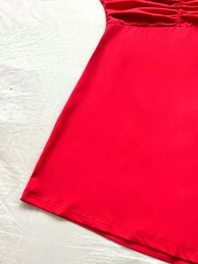 Soleia Vacation Halter Backless Asymmetrical Hem Bodycon Red Dress With Necktie - Red - View 5