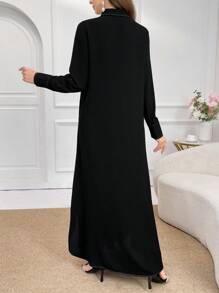 Al Najma Women's Casual Solid Color Long Split Modest Long Sleeve Arabian Abaya Dress, Everyday Fashion - Black - View 7