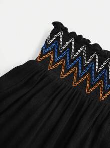 SHEIN Teen Girl Woven Color-Blocked Shorts With Fringe And Retro Ribbon Detailing - Black - View 3