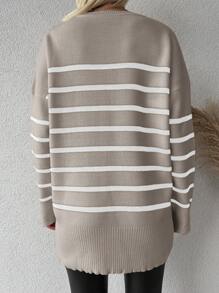 EURMUSE 女用條紋落肩寬鬆毛衣