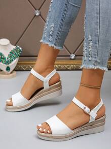Neue Sommer Mode Rückengurt Weiß Einfachheit Komfort Keilabsatz Plateau Sandalen, geeignet für ältere Frauen, Material: gewebter blauer Denim, Schwarz mit schwarzer Sohle