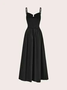 SHEIN Privé Women Black A-Line Dress With Double Shoulder Straps - Black - View 3