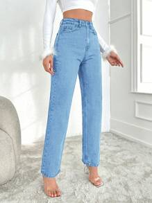 EURMUSE Của phụ nữ Ánh sáng Xanh Nước Rửa Quần legging thẳng - Rửa nhẹ - Xem 5