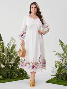 Seusyu Ropa árabe simple diaria para mujeres de talla grande con impresión aleatoria - Blanco - Ver 7