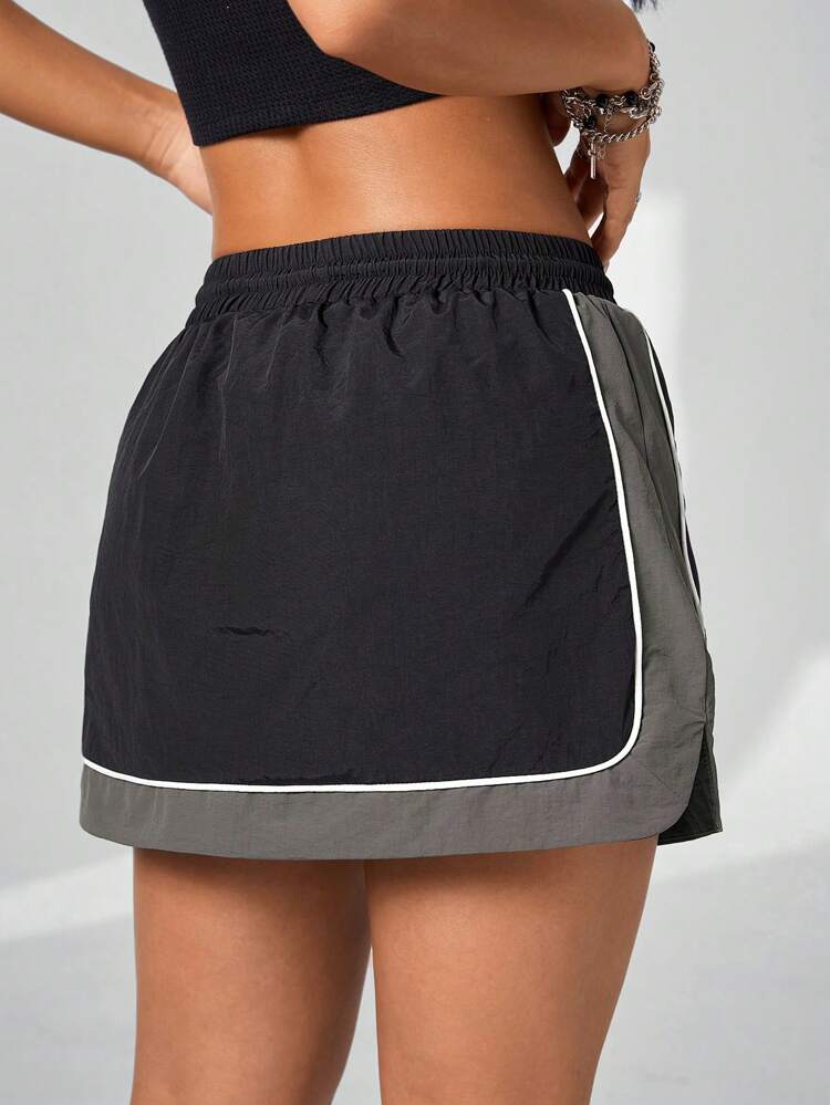 Ladies' Black & Gray Contrast Street Style Bodycon Knit Skirt