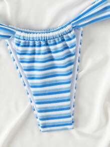 SHEIN Swim 条纹印花夏季分体肩带细肩带比基尼上衣和三角泳裤套装，适合海滩/泳池，夏季海滩 - 彩色 - 查看 4