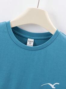 SHEIN 5pcs/Set Kaos Lengan Pendek Leher Bulat Kasual Longgar Bergambar untuk Anak Laki-Laki Remaja - MultiWarna - View 4