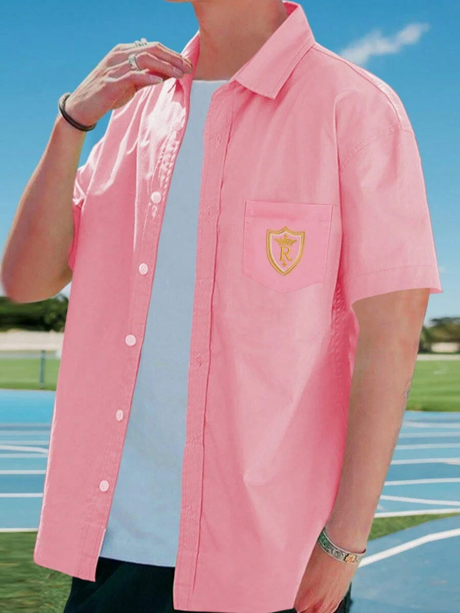 Manfinity Homme Men Casual Badge Embroidery Short Sleeve Shirt For Summer