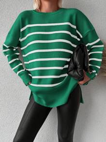 EURMUSE Gestreifter Loose-Fit-Pullover für Damen, Drop-Shoulder