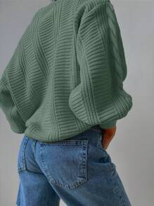 EURMUSE Solid Drop Shoulder Cable Knit Cardigan - Army Green - View 2