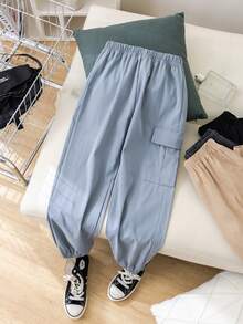 Tween Boy 4pcs/Set Solid Color Woven Casual Jogger Pants - Multicolor - View 11