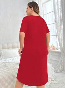 Vestido de pijama casual de manga corta con estampado de oso para tallas grandes, para primavera y verano, vestido de noche Moo Moo - Burdeos - Ver 2