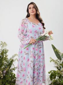 Mulvari Vestido diario sencillo con estampado floral para mujeres de talla grande - Multicolor - Ver 5