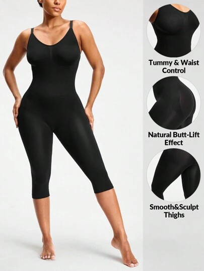 SHAPORA Mujeres Body Shaper de un solo color con tirantes y longitud de capri