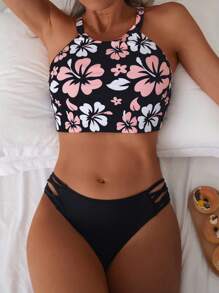 SHEIN Swim Summer Women Random Pattern Camisole Tankini Set, 2pcs, Vacation Tankini - Multicolor - View 2