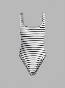 INAWLY 女士簡約條紋印花無袖連體背心