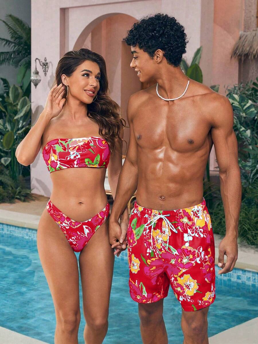 Manfinity VDAYZ Quần short đi biển in hoa cho nam trong kỳ nghỉ hè - Nhiều màu - Xem 1