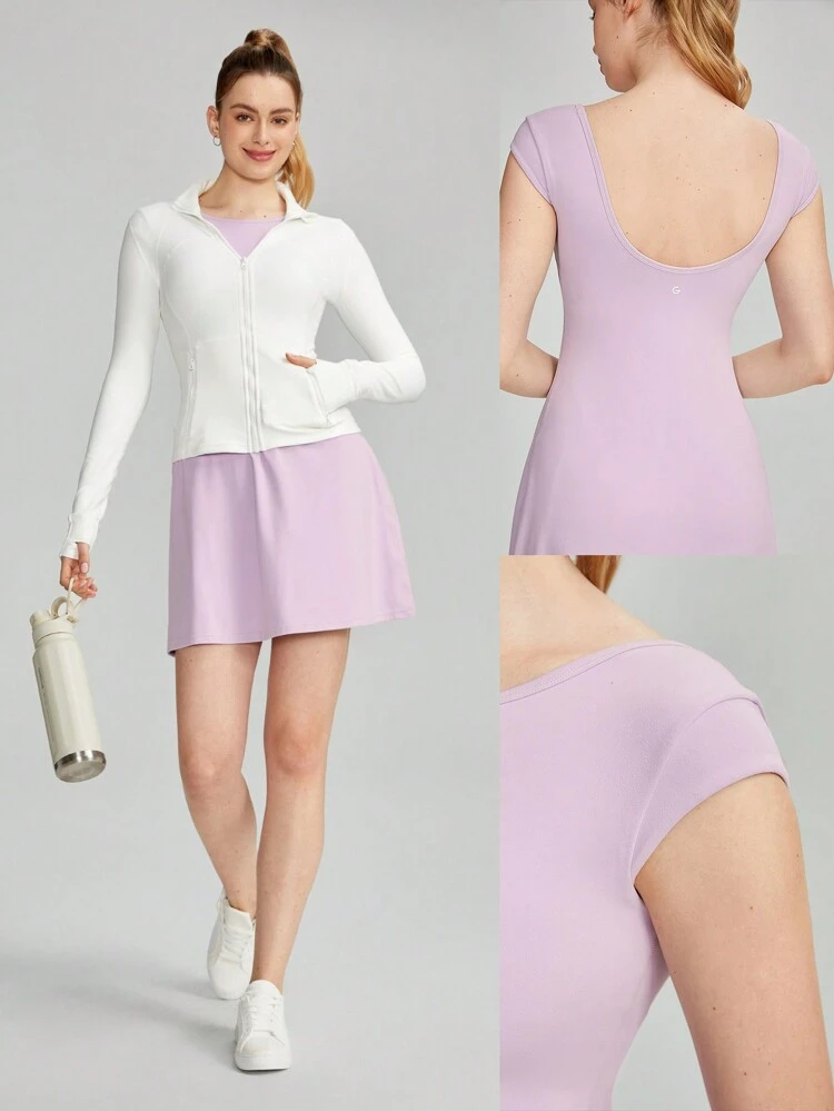 Vestido FeathetFit™-Air U-Back Peekaboo con bolsillo incorporado para shorts, soporte ligero antideslizante para estudio de yoga, gimnasio y uso diario