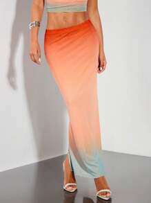 SHEIN BAE Gradient Rainbow Print Resort Skirt