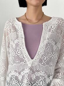 FRIFUL Women's Round Neck Solid Knitted Long Sleeve Top Sheer,Fall Women Clothes - White - View 7