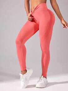 SHEIN Sport Studio Mallas de yoga ajustadas y sólidas para mujer para modelar los glúteos