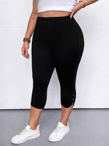 EMERY ROSE Plus Size Women's Fashion Solid Color Slim-Fit All-Match Leggings - Black - View 5
