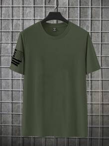 Manfinity LEGND Men's Summer American Eagle Printed Round Neck Short Sleeve Casual T-Shirt - Army Green - View 2