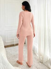 RueChic damer Brev Tryckt Hem Pyjamasset - Rosa - Visa 2