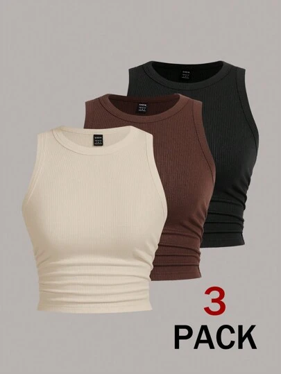 SHEIN EZwear Multi-Color Knitted Women Tight-Fitting Tank Top