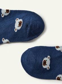 Cozy Pixies 2pairs/Set Blue And White Cute Bear Design Baby Socks Suitable For All Seasons Outdoors - Multicolor - View 3