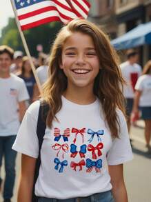 Teen Girl Valentine's Day Love Print Short Sleeve T-Shirt, Mother And Daughter Matching Set (3 Items Sold Separately)