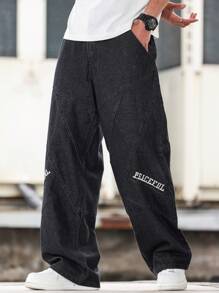 Manfinity LEGND Losse fit denim jeans voor heren met letterprint en wijde pijpen en zakken