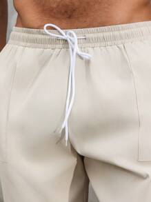 Manfinity Homme Men's Plus Size Simple Fashion Loose Solid Color Summer Shorts Drawstring Jogger Plain - Khaki - View 3