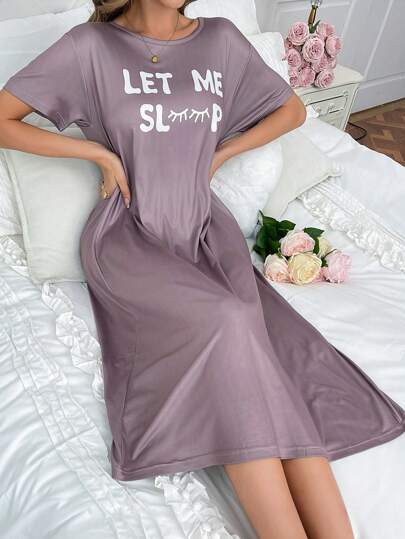 Loose Eyelash Printed Pajama Night Dress, Moo view 4