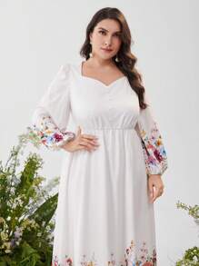 Seusyu Ropa árabe simple diaria para mujeres de talla grande con impresión aleatoria - Blanco - Ver 8