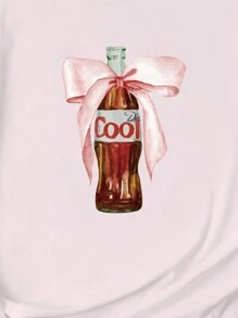 INAWLY Damen Sommer Schmetterling & Getränk bedrucktes Oversized T-Shirt mit Rundausschnitt und Fledermausärmeln, lässige Grafik-Shirt Damen Oberteile, Unisex