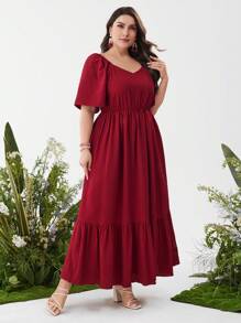 Mulvari Ropa árabe diaria sencilla de unicolor burdeos rojo para mujer de talla grande