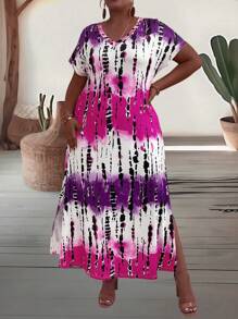 EMERY ROSE Đầm Maxi Nữ Cổ Chữ V Tay Ngắn Viền Xẻ Bên Cỡ Lớn Buộc Nhuộm Màu Cho Mùa Hè Trang Phục Nữ - Nhiều màu - Xem 3