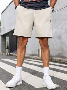 Manfinity Homme Men's Plus Size Simple Fashion Loose Solid Color Summer Shorts Drawstring Jogger Plain - Khaki - View 6
