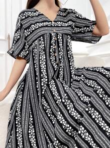 Mulvari 女裝小花短袖度假裙 - 黑色 - 查看 2